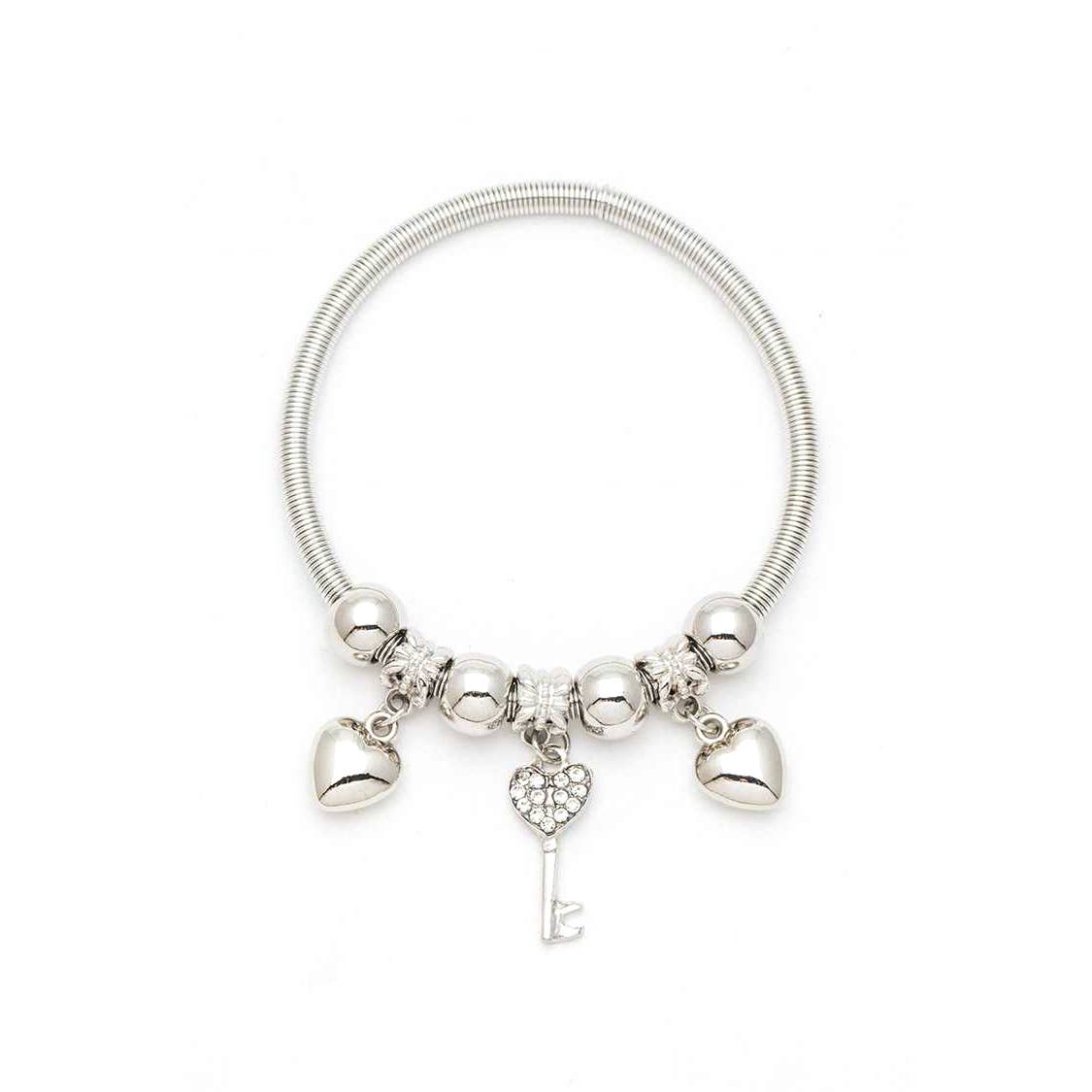 Crystal Heart And Key Spring Bracelet