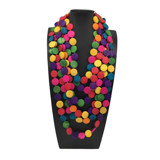 COLORFUL WOODEN DISC LONG MULTI-LAYER NECKLACE_CWMM4913