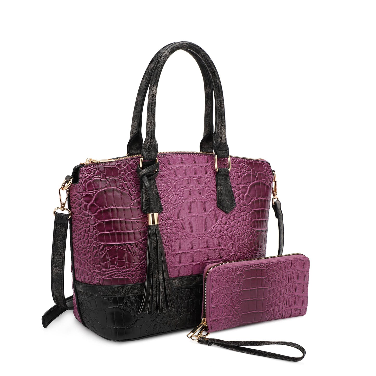 VERONICA TOTE CROC EMBOSSED TWO TONE WITH WALLET