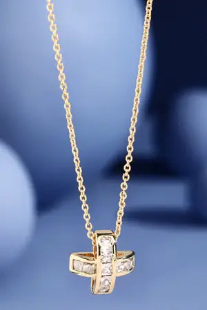 Pave Cross Pendant Chain Link Necklace