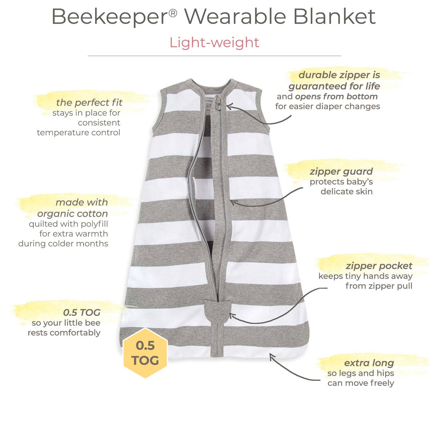 Rugby Stripe Organic Beekeeper™ Wearable Baby Blanket - Blossom