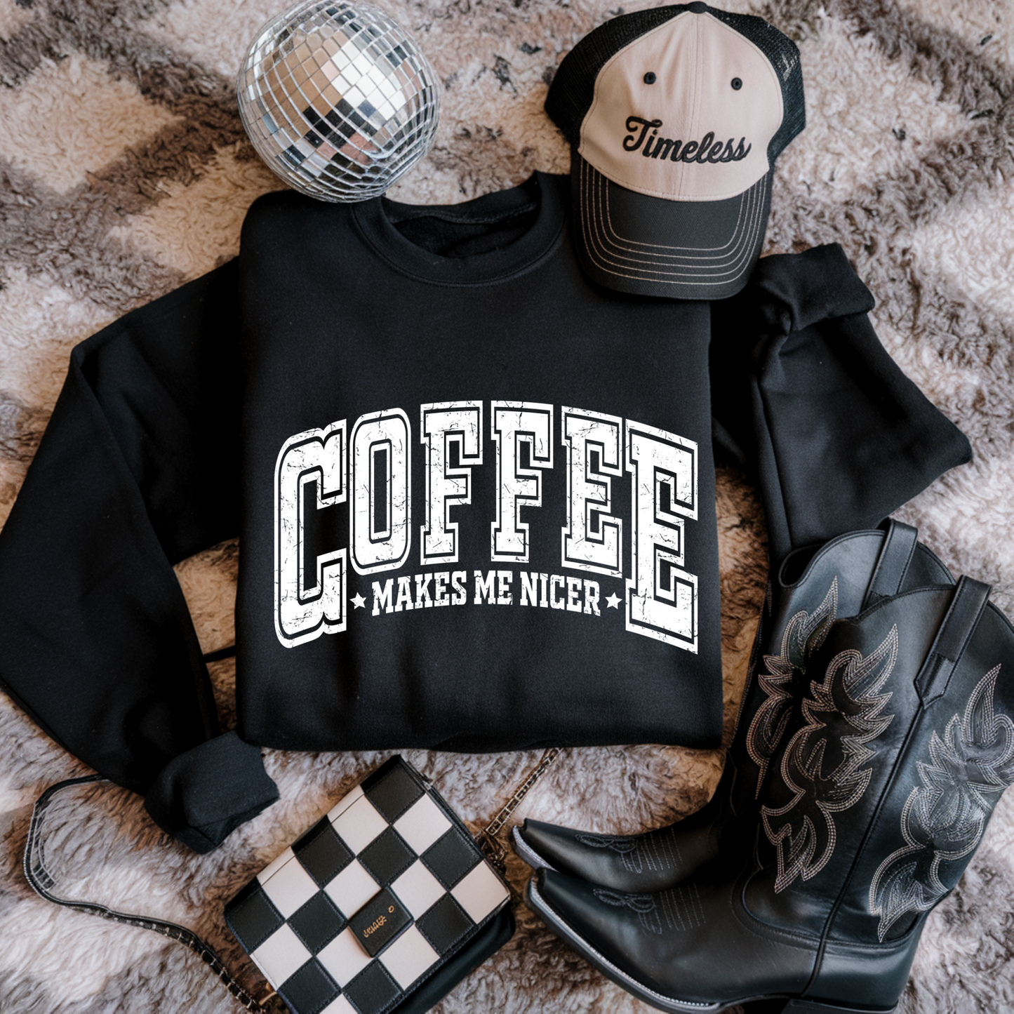 White Coffee Make Me Nicer Graphic Crewneck Sweatshirt