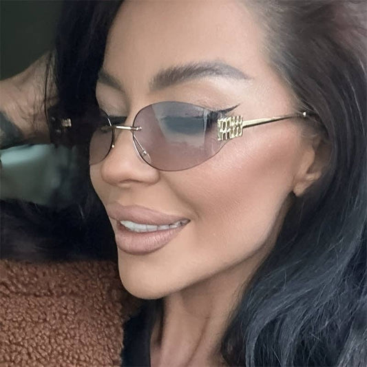 Small Frame Oval Fashion Glasses 2025 New Sweet, Cool And Spicy Girl Frameless Cut Edge Fashion Glasses Fashion Glasses