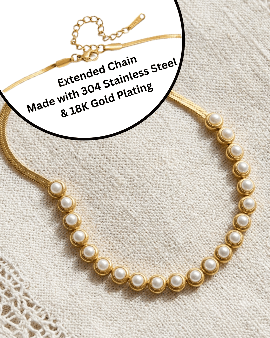 18K Gold Pearl Inlay Choker Adjustable Necklace-W