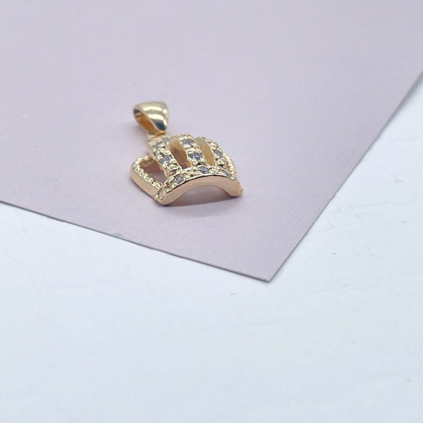 18k Gold Filled Dainty King's Crown Charm In Micro Pave