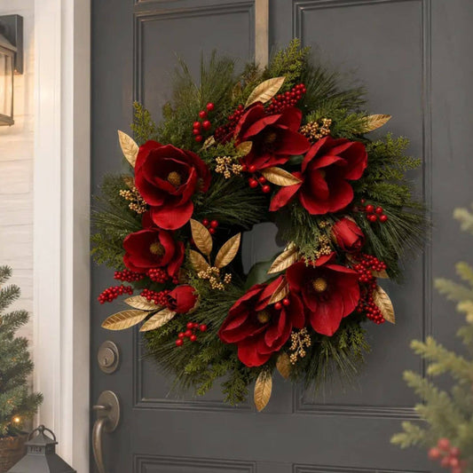 24” Golden Estate Magnolia Wreath | Luxury Christmas