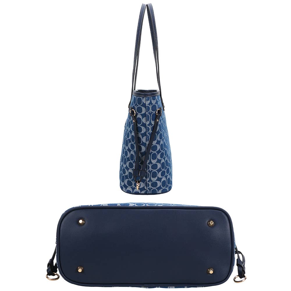 2IN1 OVAL PRINT MONOGRAM SHOULDER TOTE BAG W WAL, 8NZ 7091W