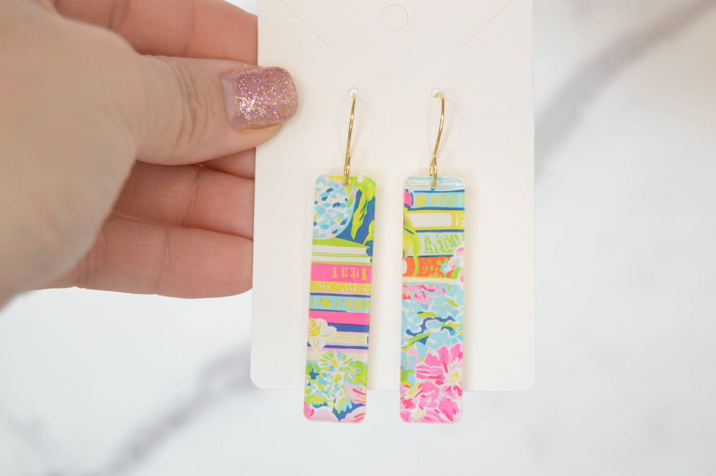 Preppy Book Earrings, Floral, Flowers, Acrylic Earrings