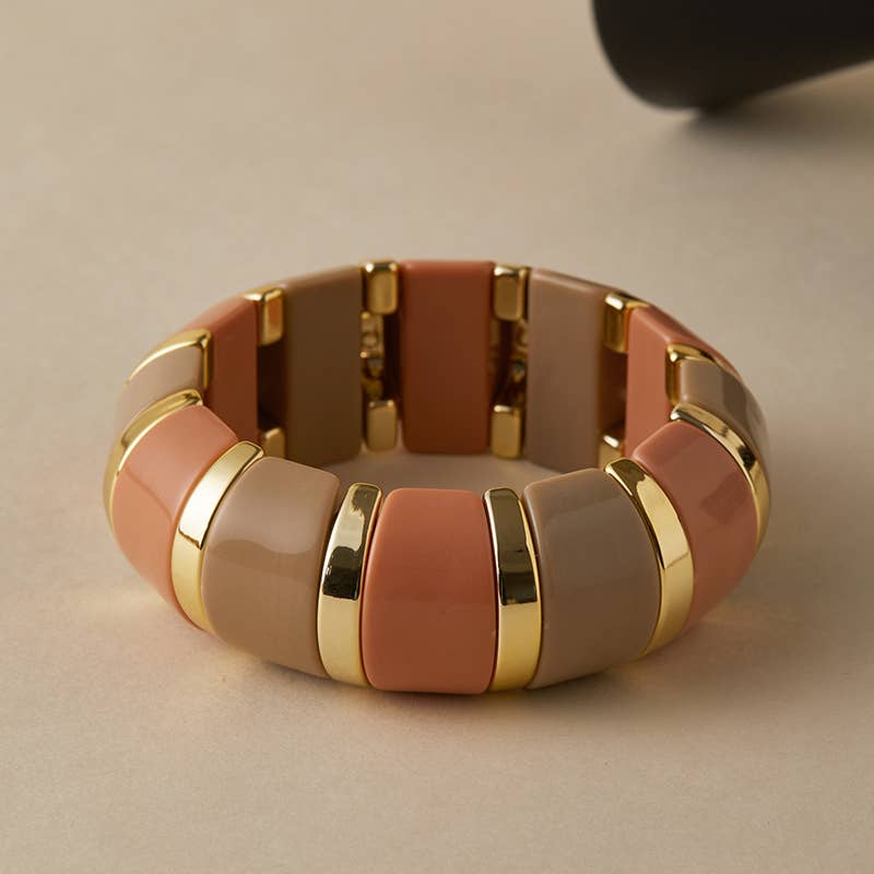 B26121 Bold Acrylic Rectangle Link Stretch Bangle Bracelet