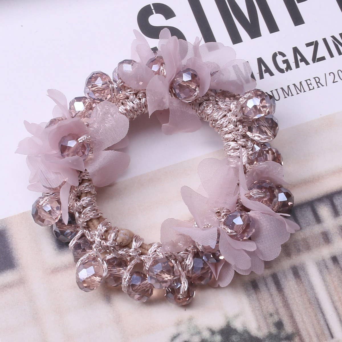 Cute Crystal Heart Organza Elastic Hair Tie_CWAHA6862