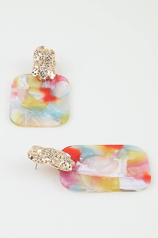 Multi Marble Stone Frame Drop Earrings KE1217