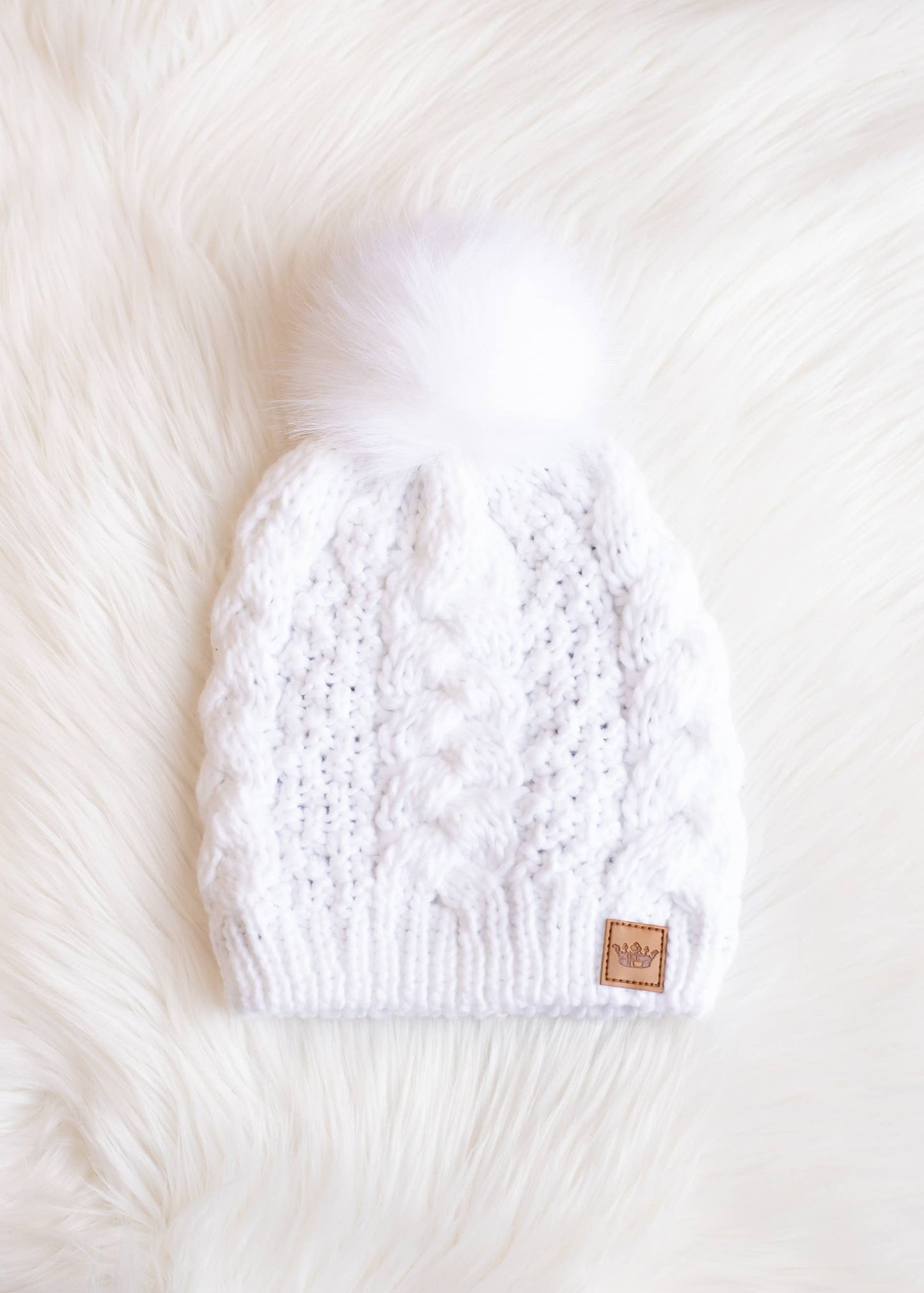 White Cable Knit Pom Hat