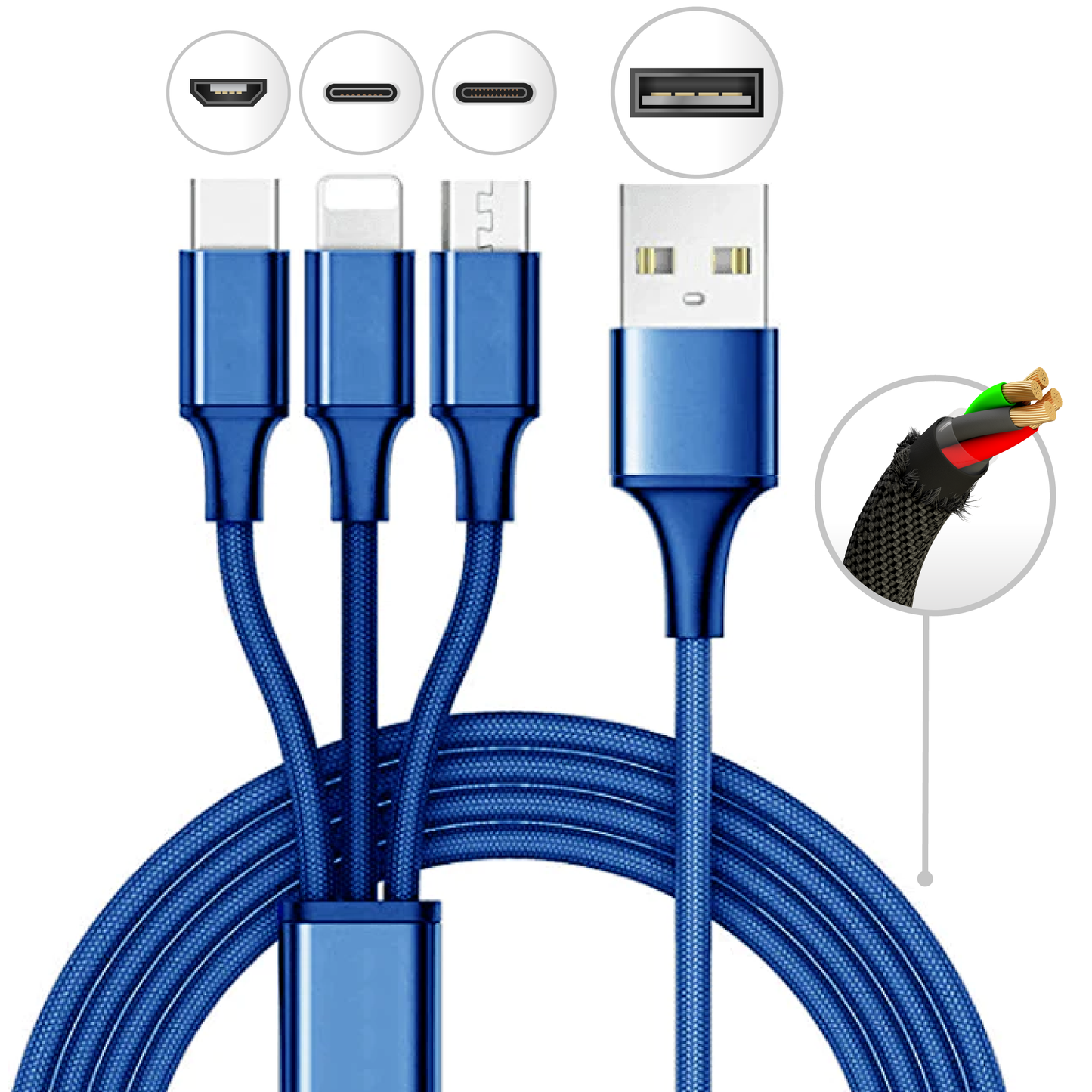 10 Foot 3 in 1 Refill Cable - Micro USB, Lightning, Type C