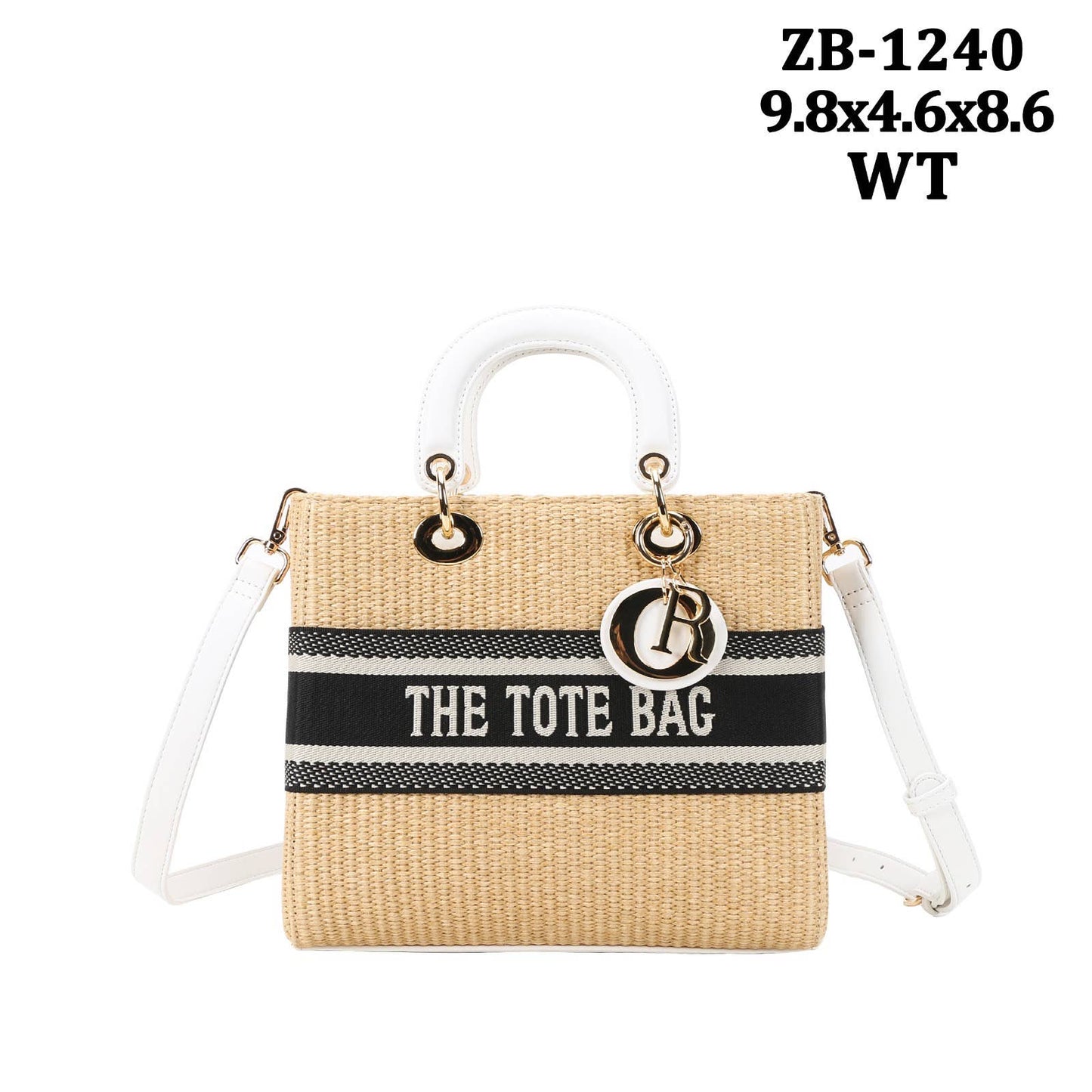 Zb-1240 - Woven Straw Rattan Wicker Square Handle Shoulder B