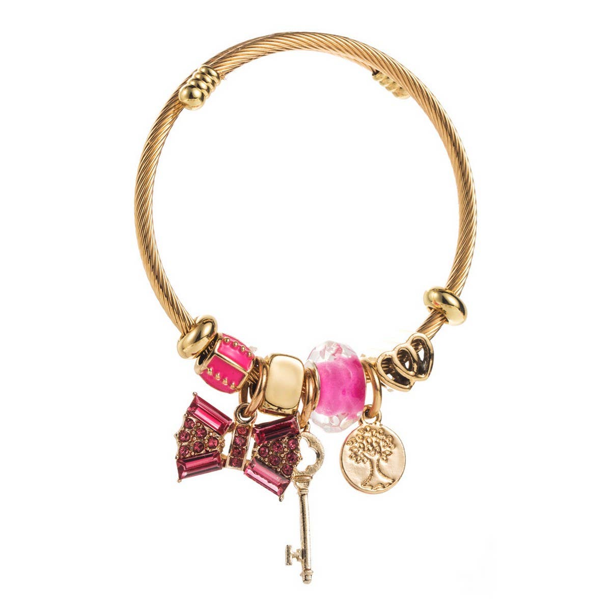 Gold Crystal Bow Charm Bracelet for Women_CWMM8471