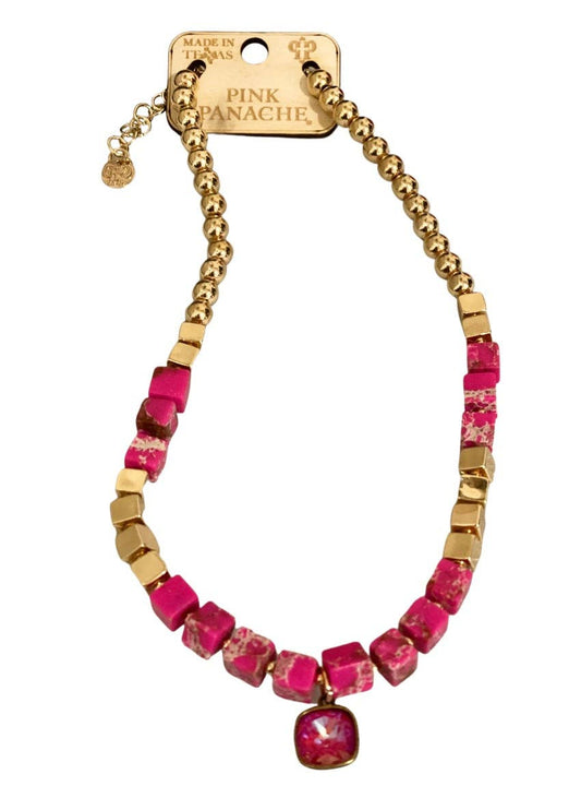 Fuchsia bead necklace 1CNC J193