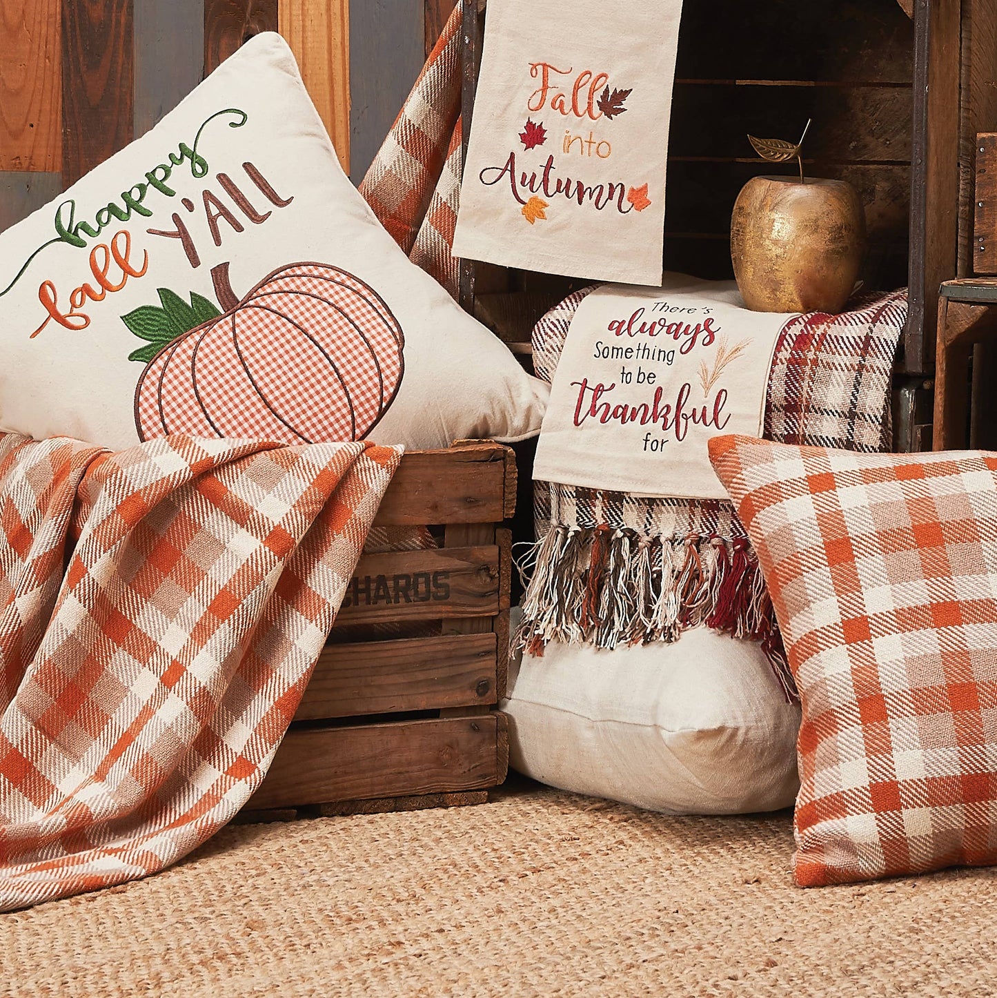 Fall/Harvest Dunmore Orange Check Throw Blanket