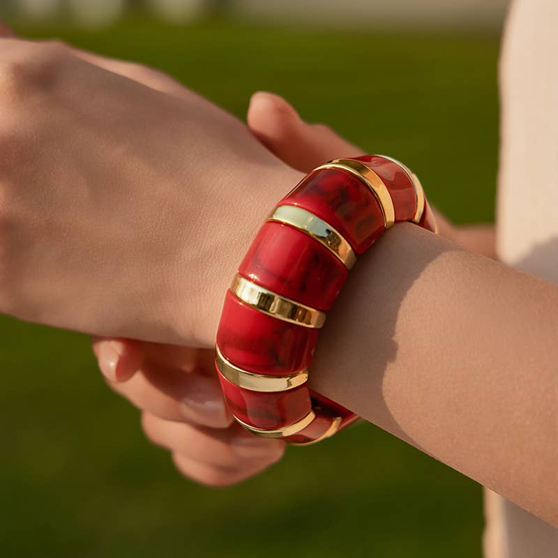B25170 Bold Tiled Polyresin Stretch Bangle Bracelet