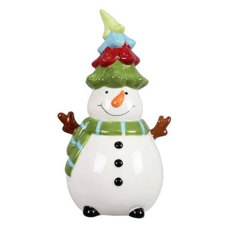 Ceramic Whimsical Snowman Figure with Colorful Hat - 9.25"