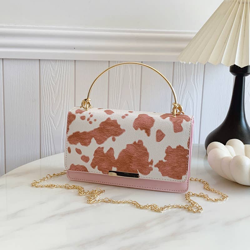 Western Cow Print Top Handle Chain Shoulder Bag