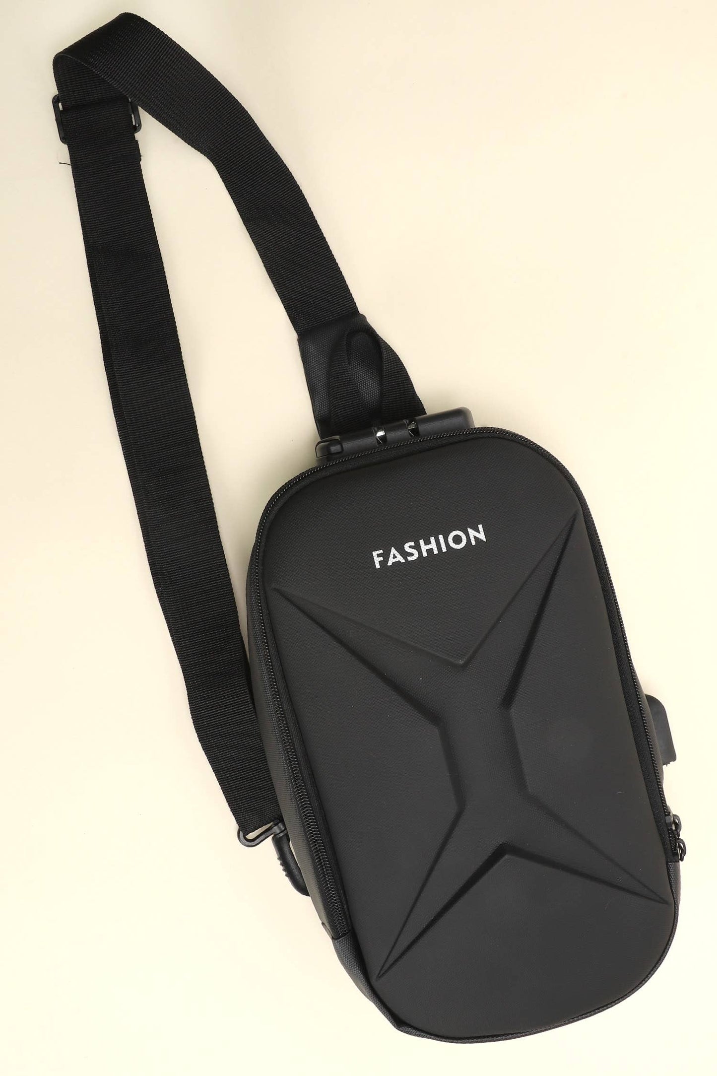 PU Leather Multi-Zippered Sling Bag with Adjustable Strap