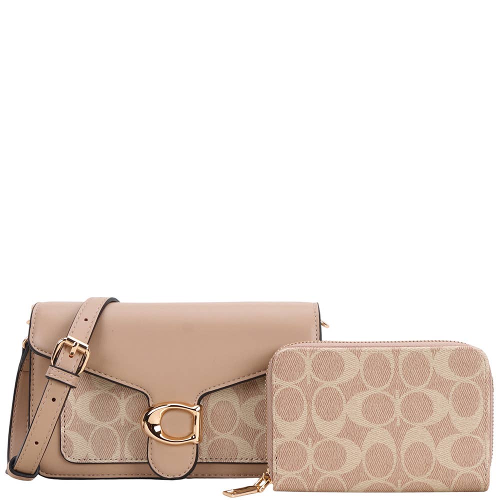 2IN1 OVAL PRINT CROSSBODY BAG W WALLET SET, QFT 1365A