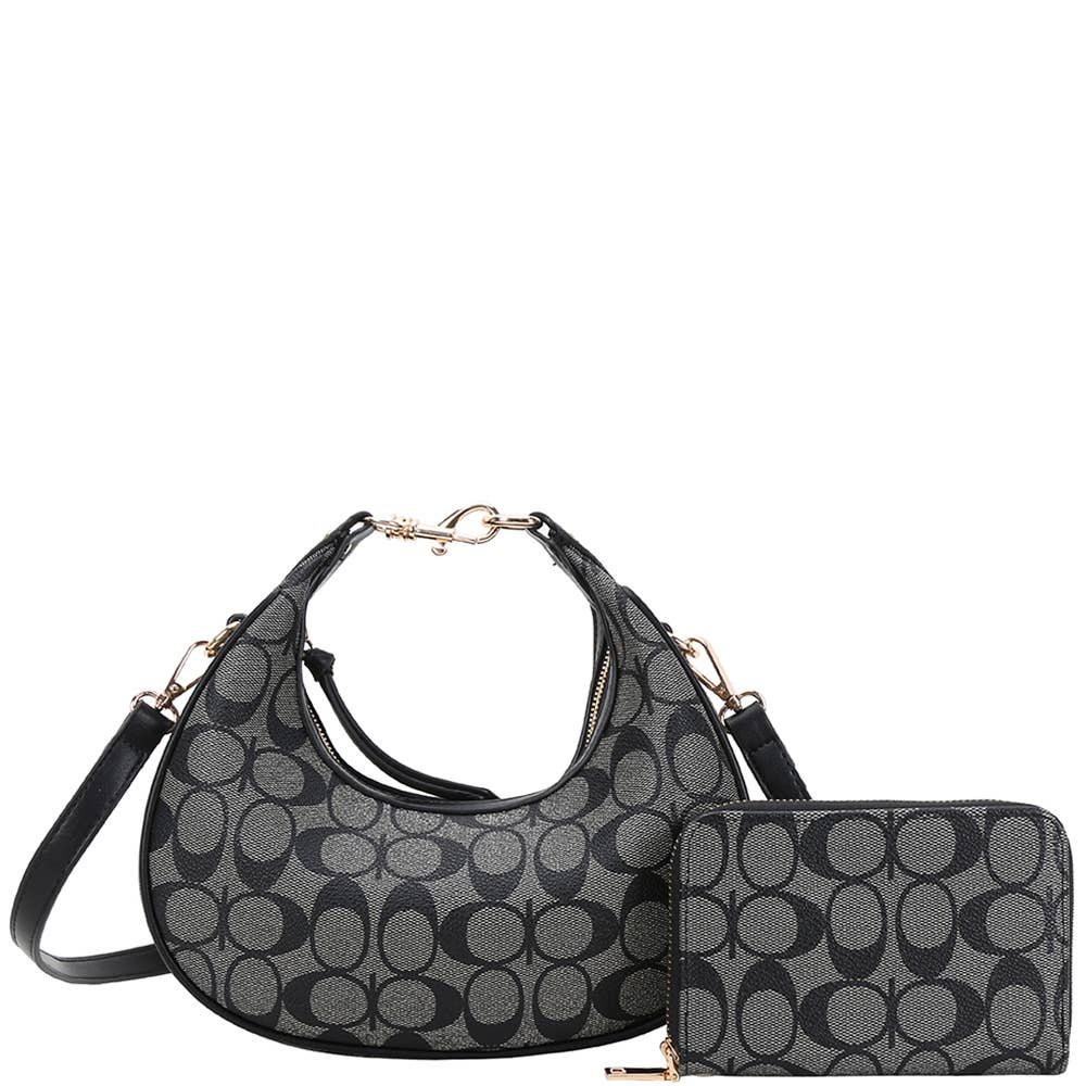 2IN1 OVAL PRINT SATCHEL W WALLET SET, XFT 1224A