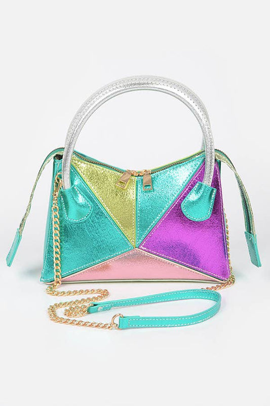 Metallic Multi Color Top Handle Bag