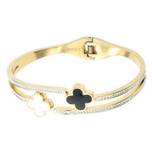 STAINLESS STEEL CLOVER HINGED BANGLE BRACELET BS-743