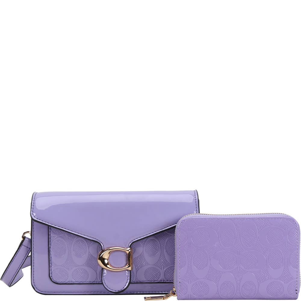 FAUX LEATHER MONOGRAM PATTERN BUCKLE CROSSBODY BA, QP 1365A