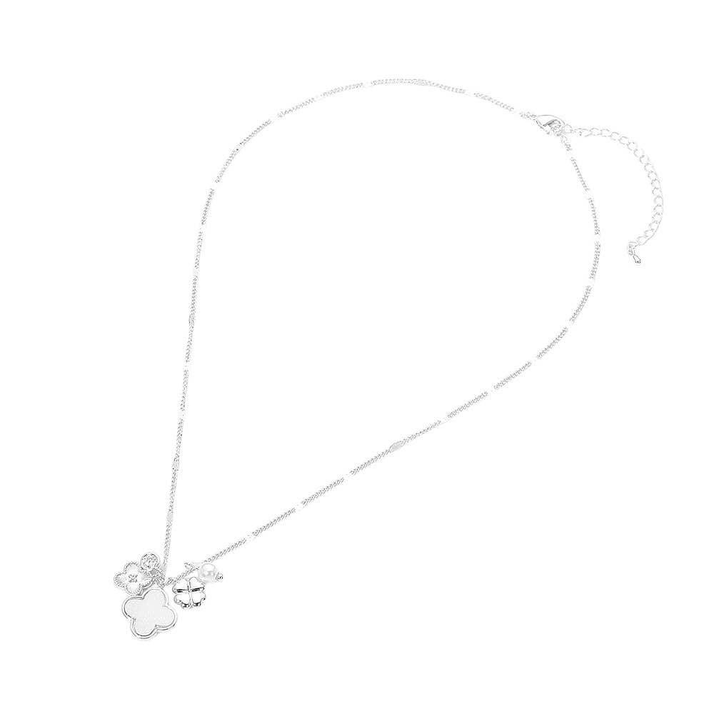 18K Gold Dipped Mother of Pearl Quatrefoil Floral Pearl Charm Necklace