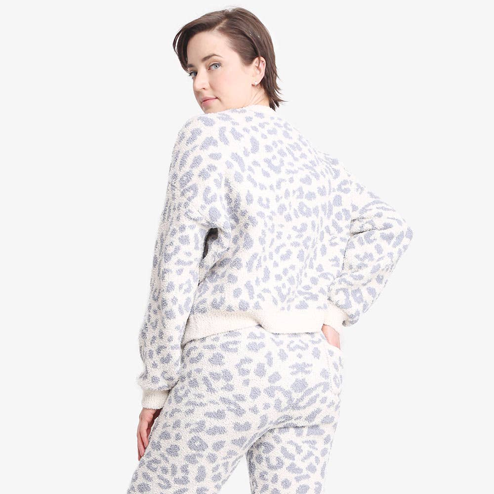 Leopard Patterned Soft Loungewear Sweater Top