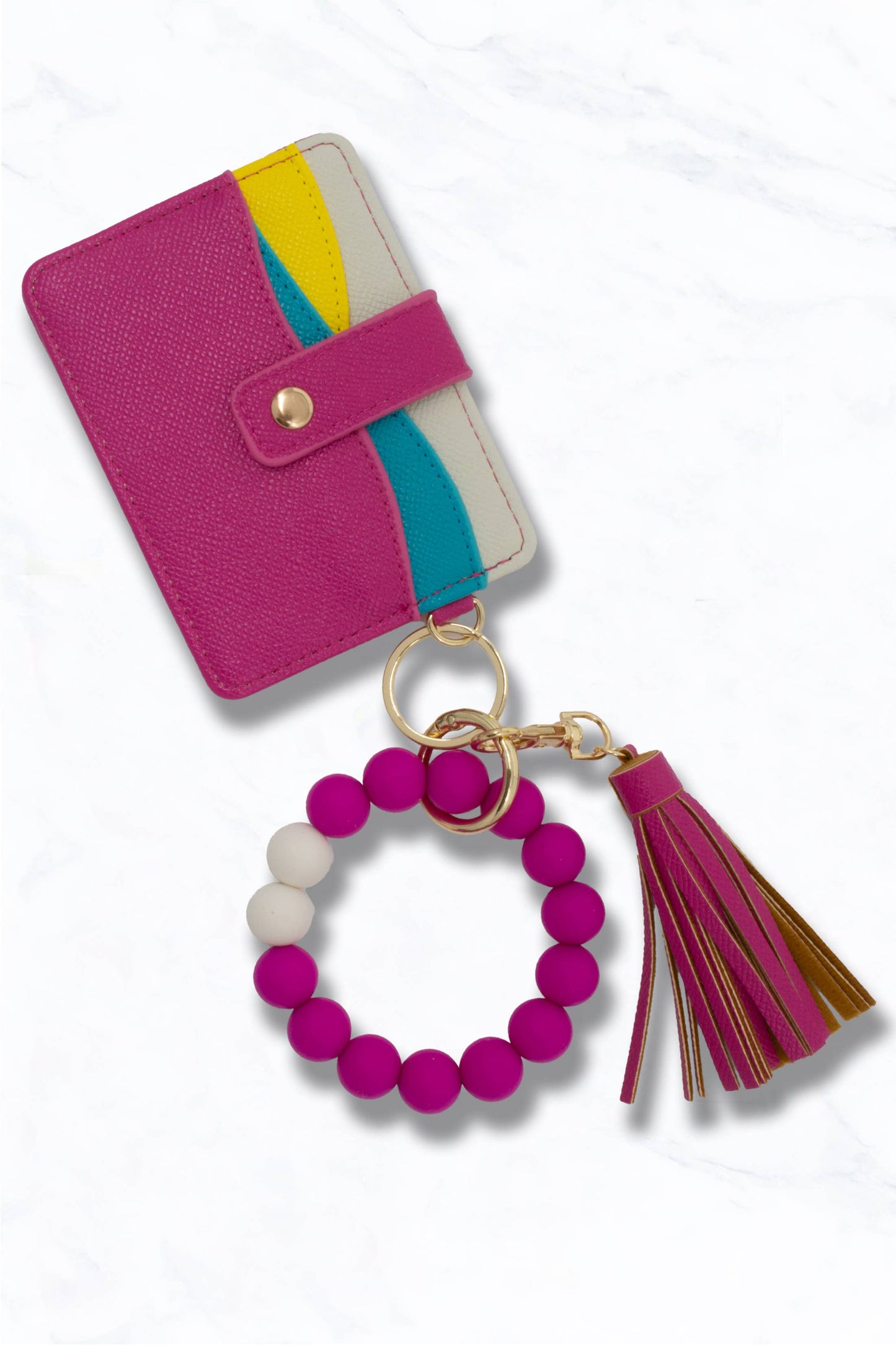 Faux Leather Card Holder Wallet Keychain