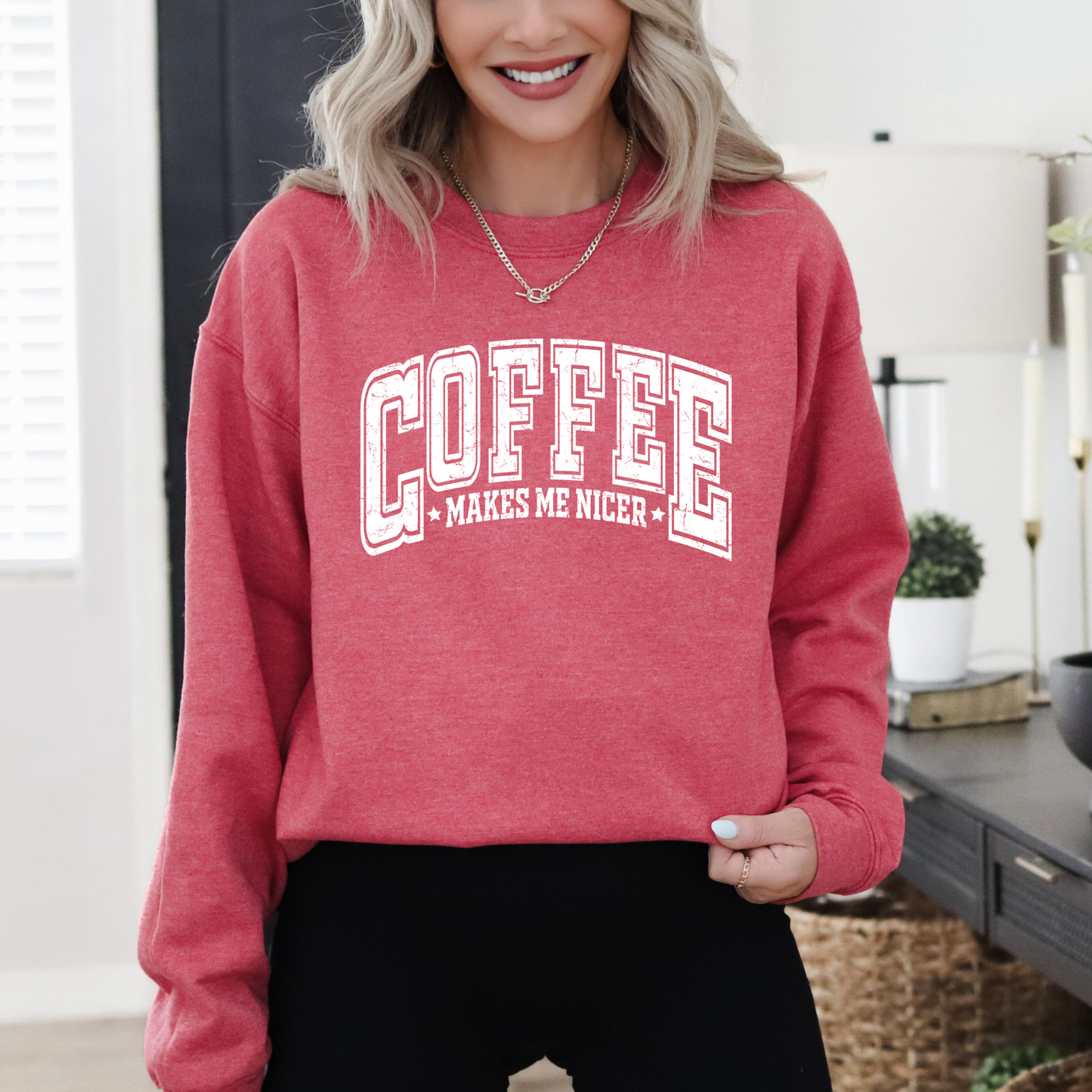 White Coffee Make Me Nicer Graphic Crewneck Sweatshirt