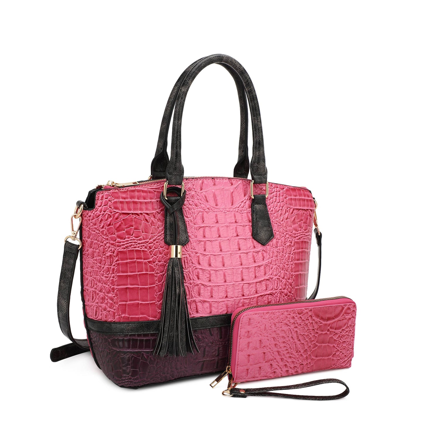 VERONICA TOTE CROC EMBOSSED TWO TONE WITH WALLET