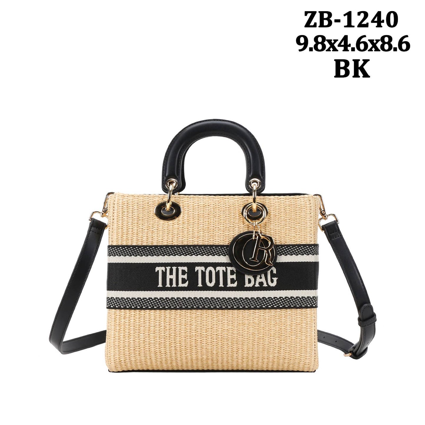 Zb-1240 - Woven Straw Rattan Wicker Square Handle Shoulder B