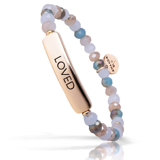 "Loved" Beaded Bracelet - Gold / Cream / Blue
