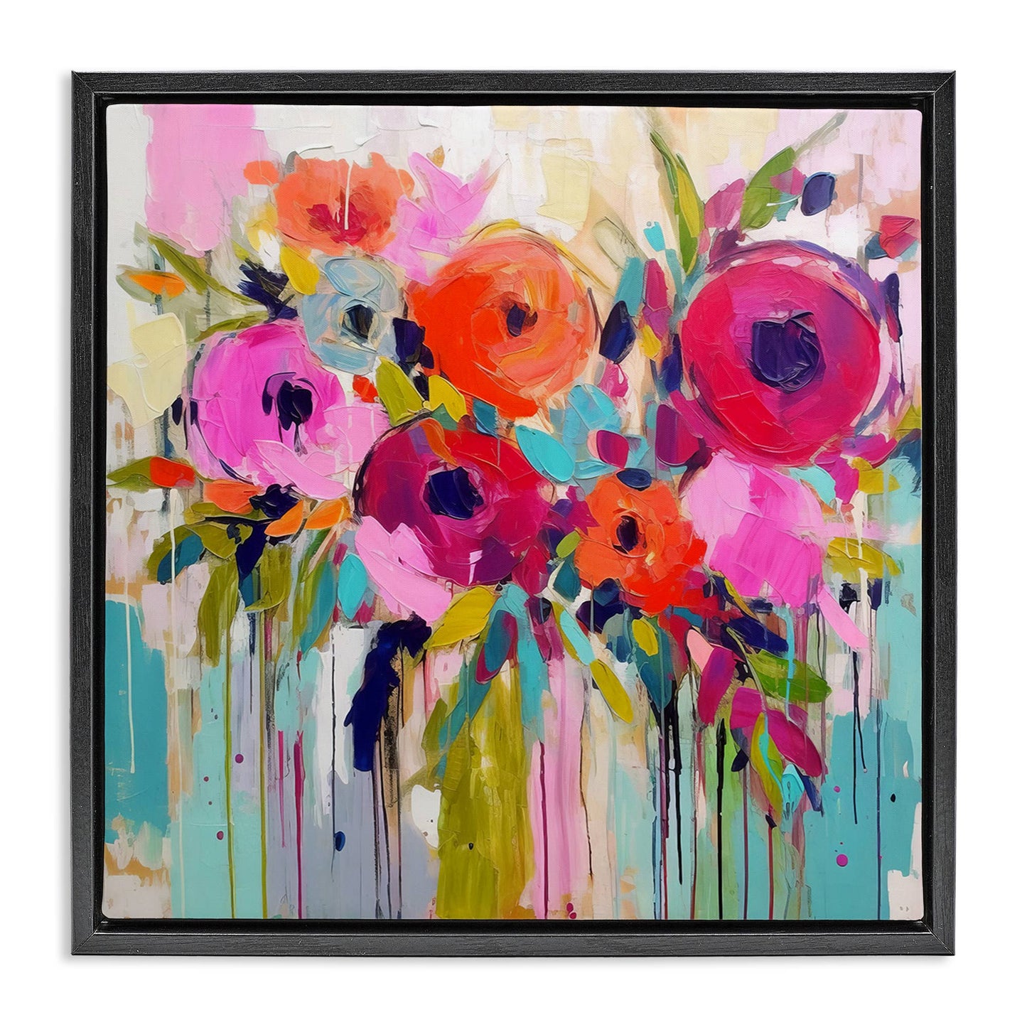 Bold Drip Roses Floater Framed Art