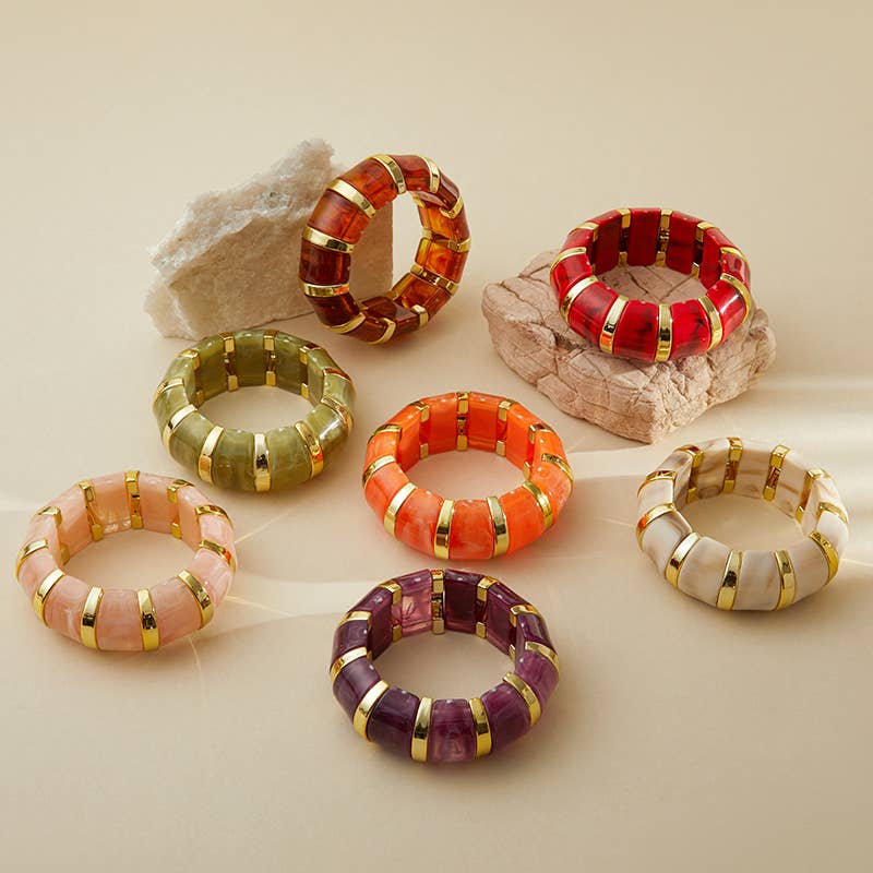 B25170 Bold Tiled Polyresin Stretch Bangle Bracelet