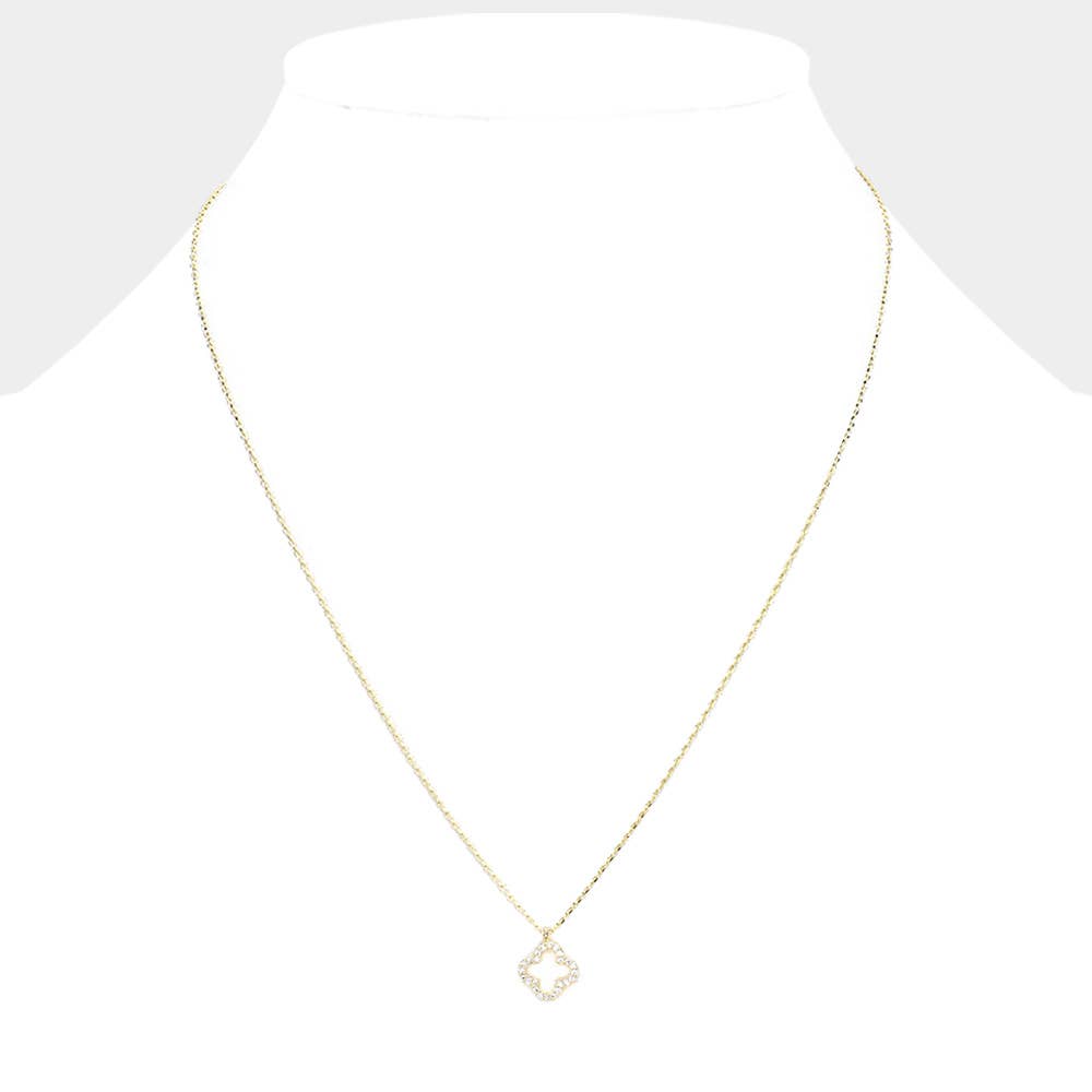 Secret Box _  Sterling Silver Dipped CZ Quatrefoil Pendant Necklace