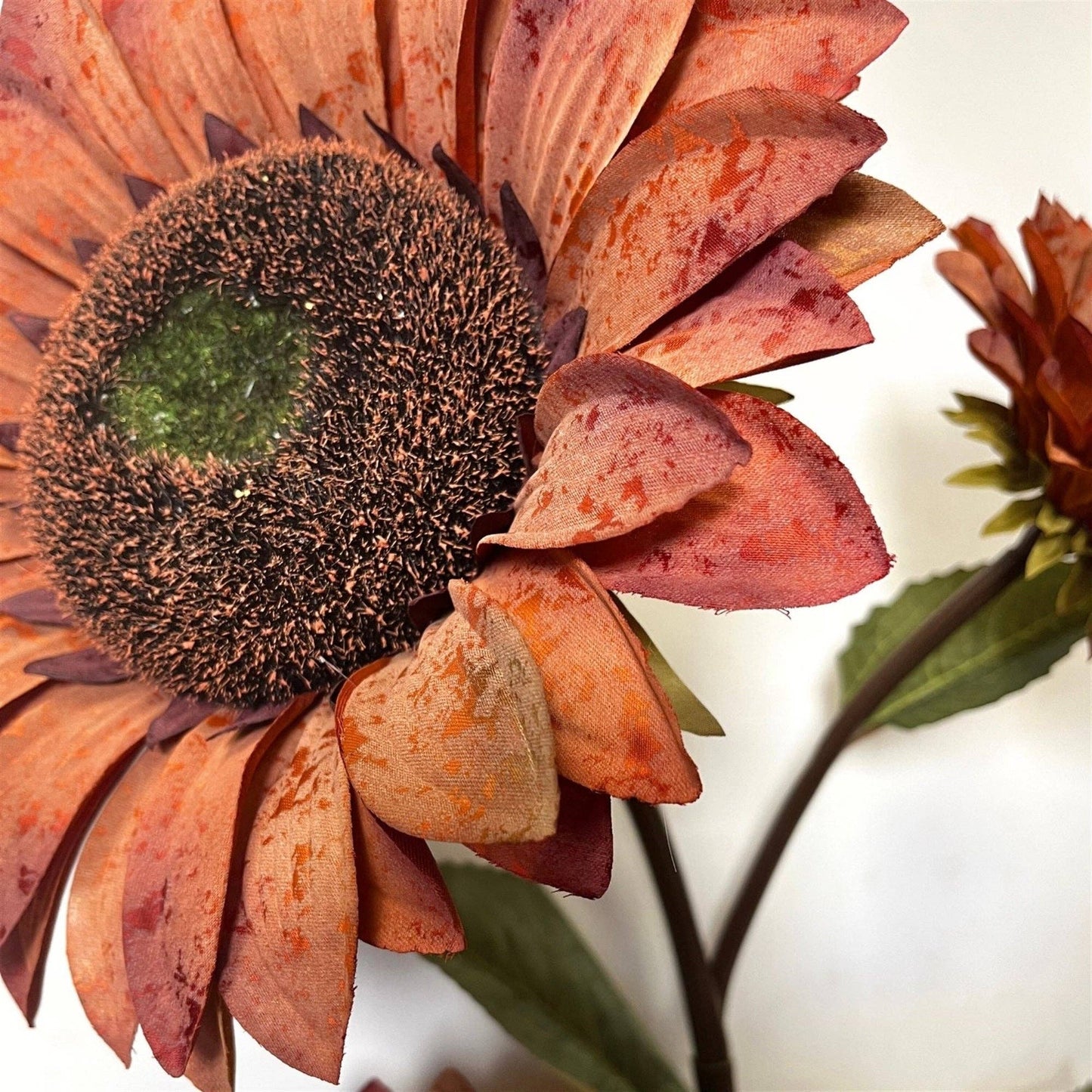 Giant Vintage Fabric Sunflower Spray x3 - 52" - Rust