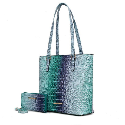 Piper Gradient Rainbow Embossed Tote Bag with Wallet