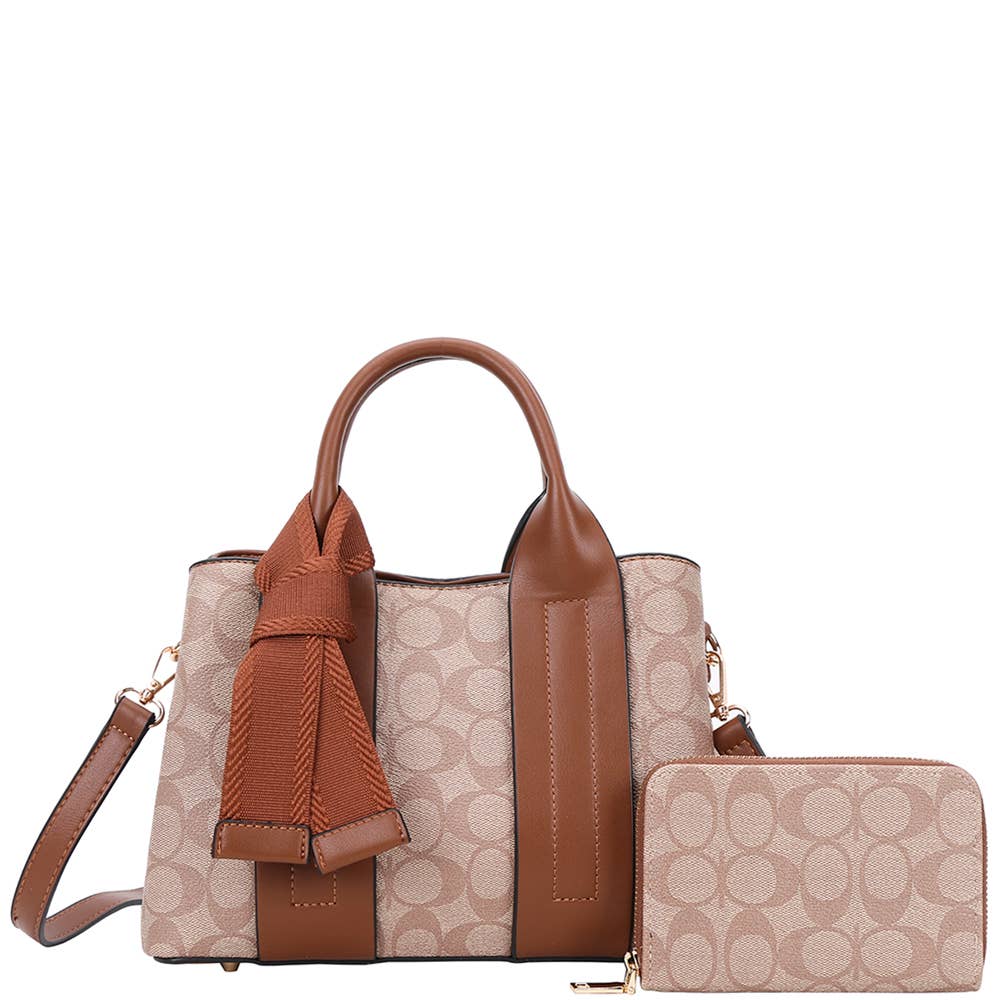 2IN1 OVAL PRINT HANDLE SATCHEL W WALLET SET, XFT 1293A
