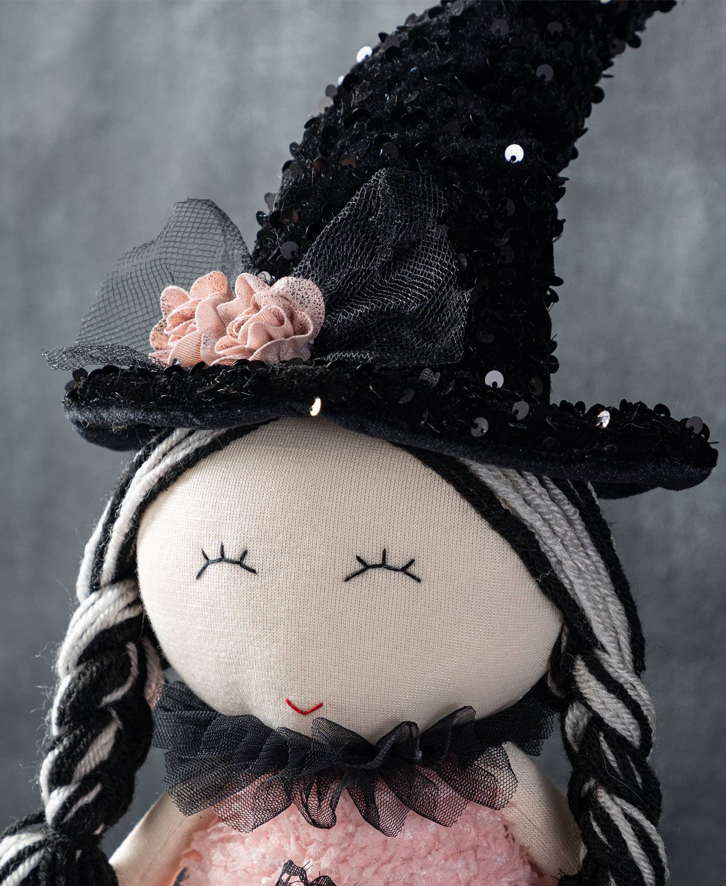 29“H Halloween Pink Fabric Dressed Witch Sitter