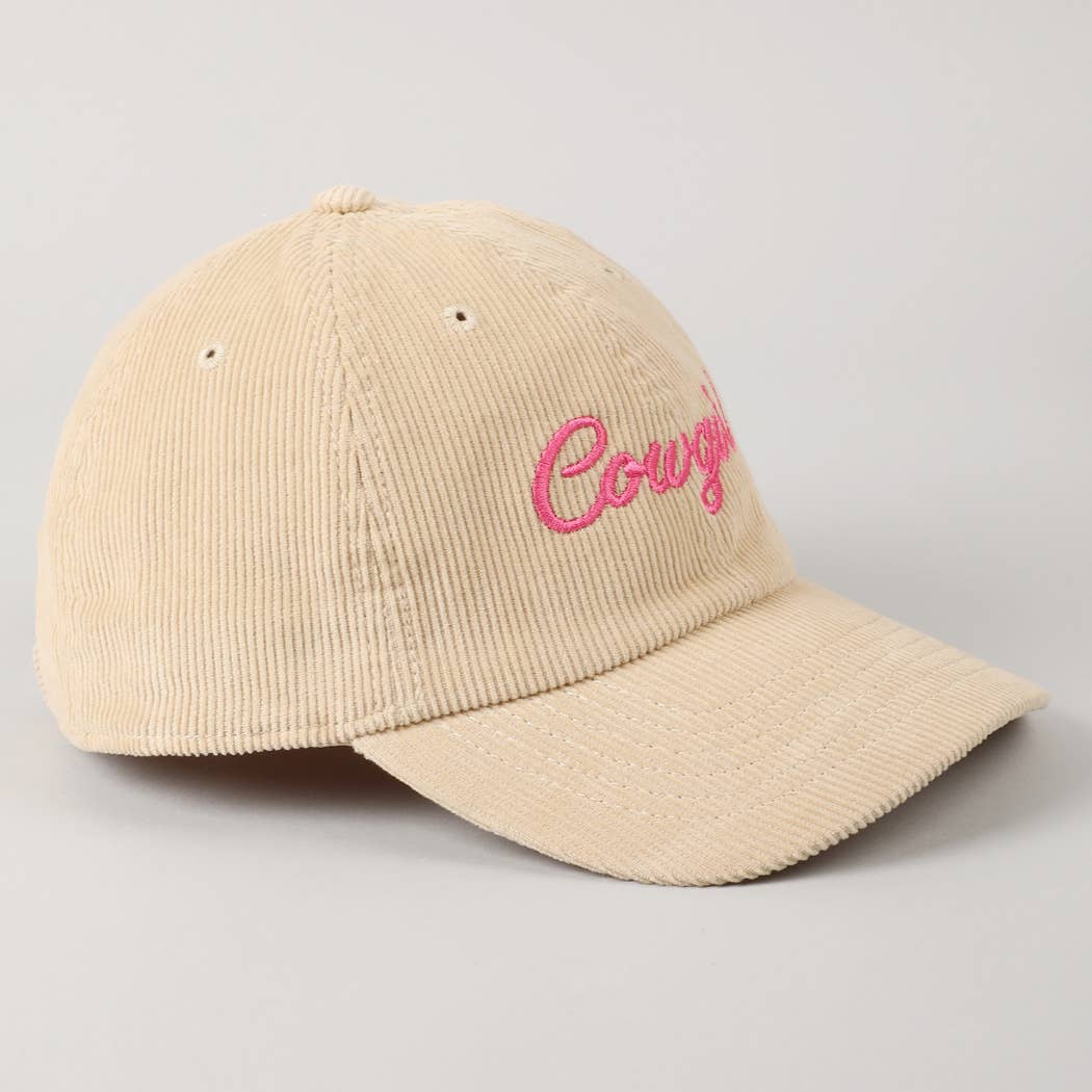 Cowgirl Text Solid Color Corduroy Baseball Cap
