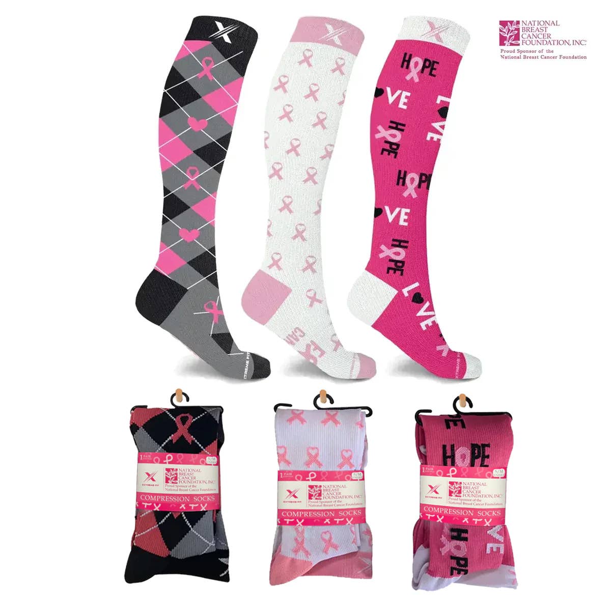 BCA KNEE-HIGH HOPE & LOVE COMPRESSION SOCKS - 3 ASST STYLES