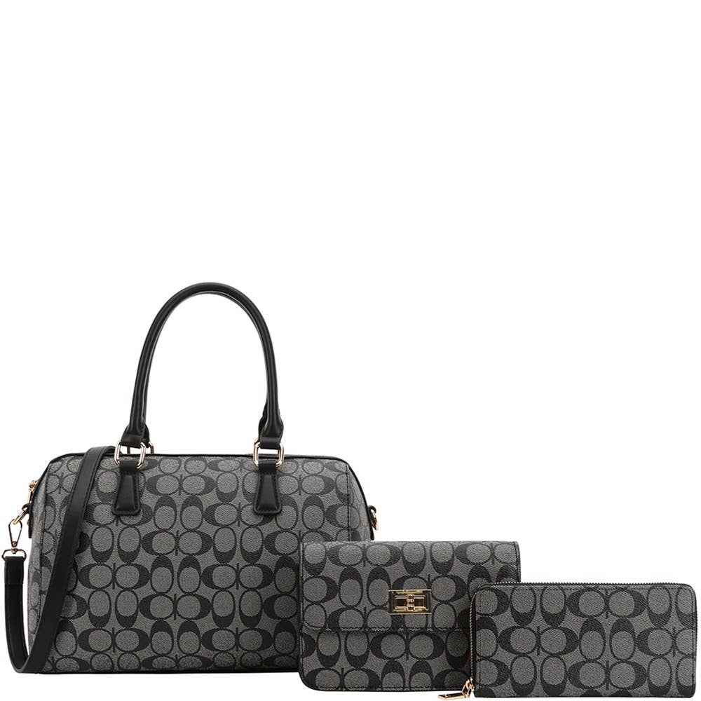 3IN1 OVAL PRINTED HANDLE DUFFLE BOSTON BAG SET