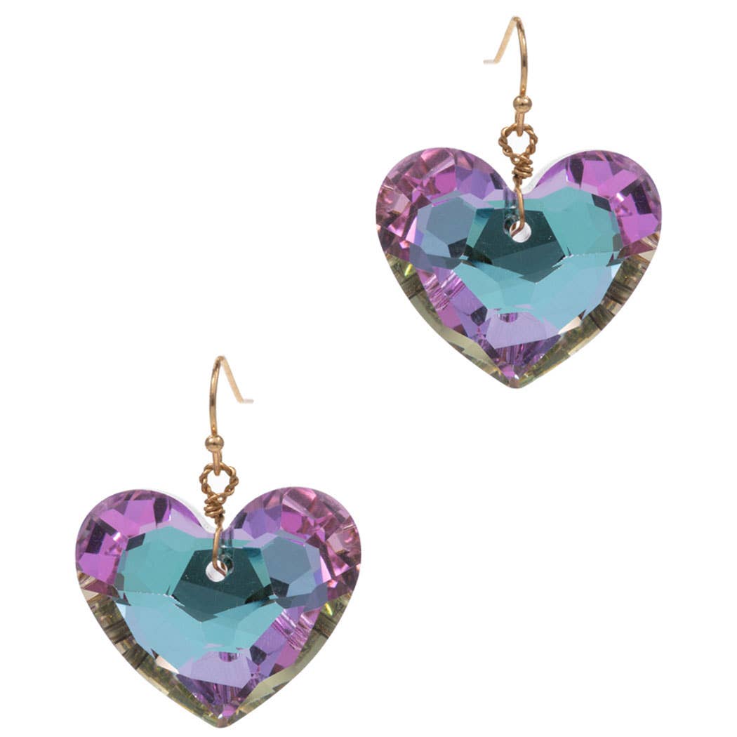 Heart Shaped Glass Stone Hook Earrings
