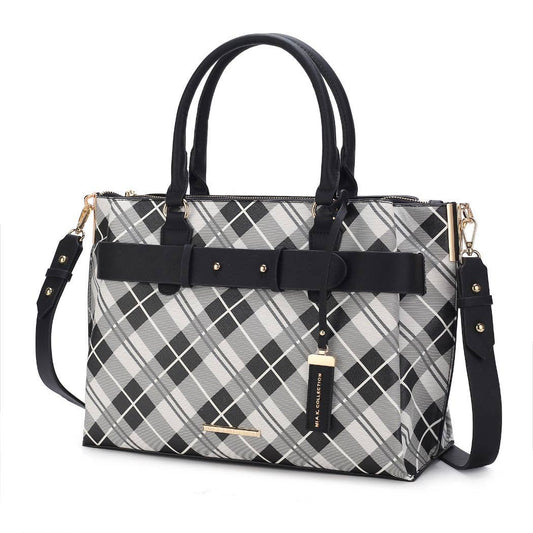 Vivian Plaid Pattern Vegan Leather Women Satchel Bag by Mia
