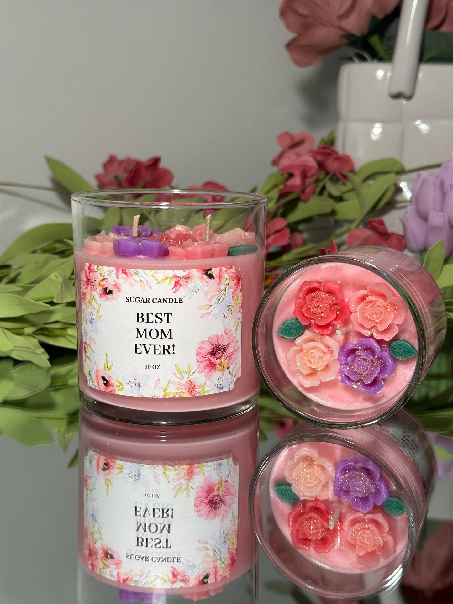 Best Mom Ever – Pink Floral Candle – Mother’s Day Gift